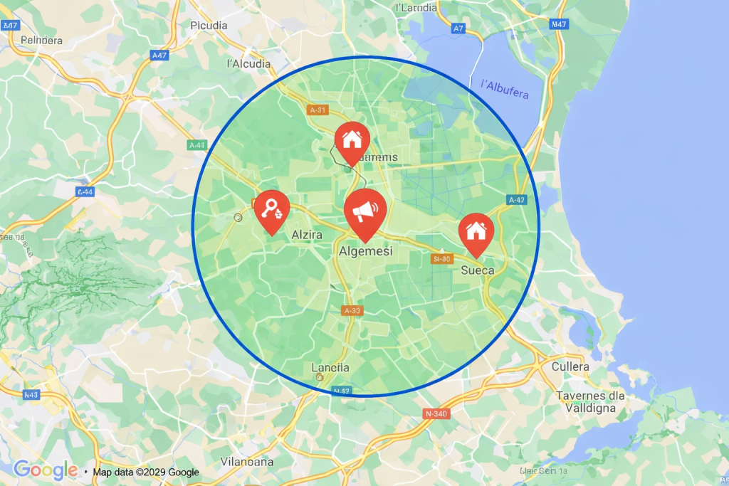 Mapa que muestra toda el area de cobertura en google maps